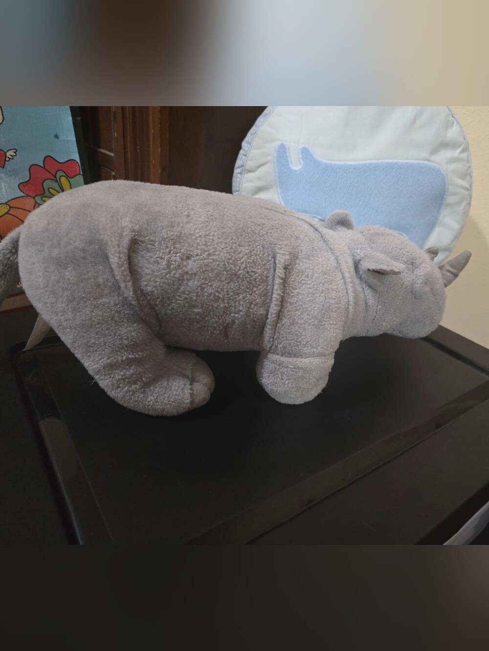Gray Kids Plush Rhino Toy AND Round Rhino Pillow